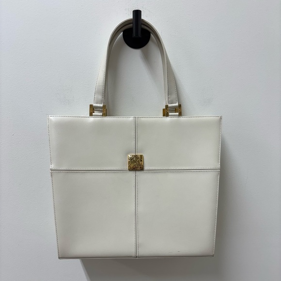 Rare Vintage Yves Saint Laurent Cream Tote Bag with Gold Accents - Picture 1 of 13